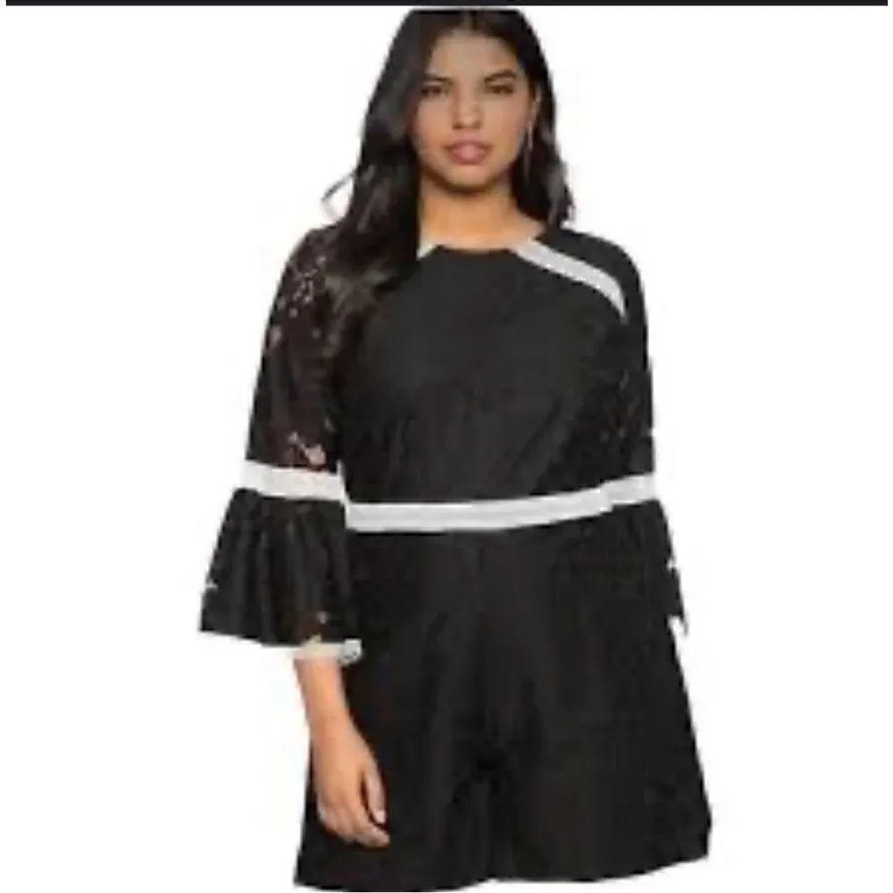 Eloquii black flower lace romper butterfly flared sleeves era Tour wedding 20